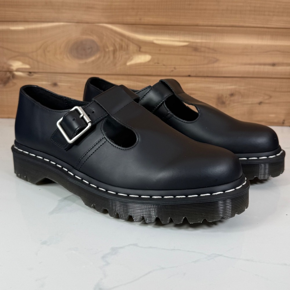 Dr. Martens Polley Bex Black Leather Mary Jane White Stitch Shoes US 11L 10M - Picture 8 of 16